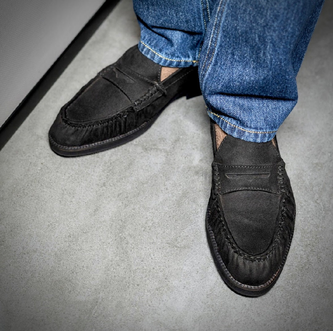 UNLINED WOVEN PENNY LOAFERS-BLACK