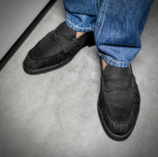 UNLINED WOVEN PENNY LOAFERS-BLACK