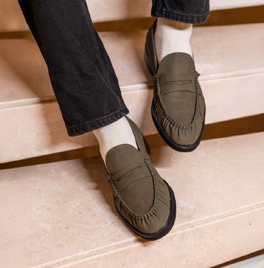 UNLINED WOVEN PENNY LOAFERS- OLIVE