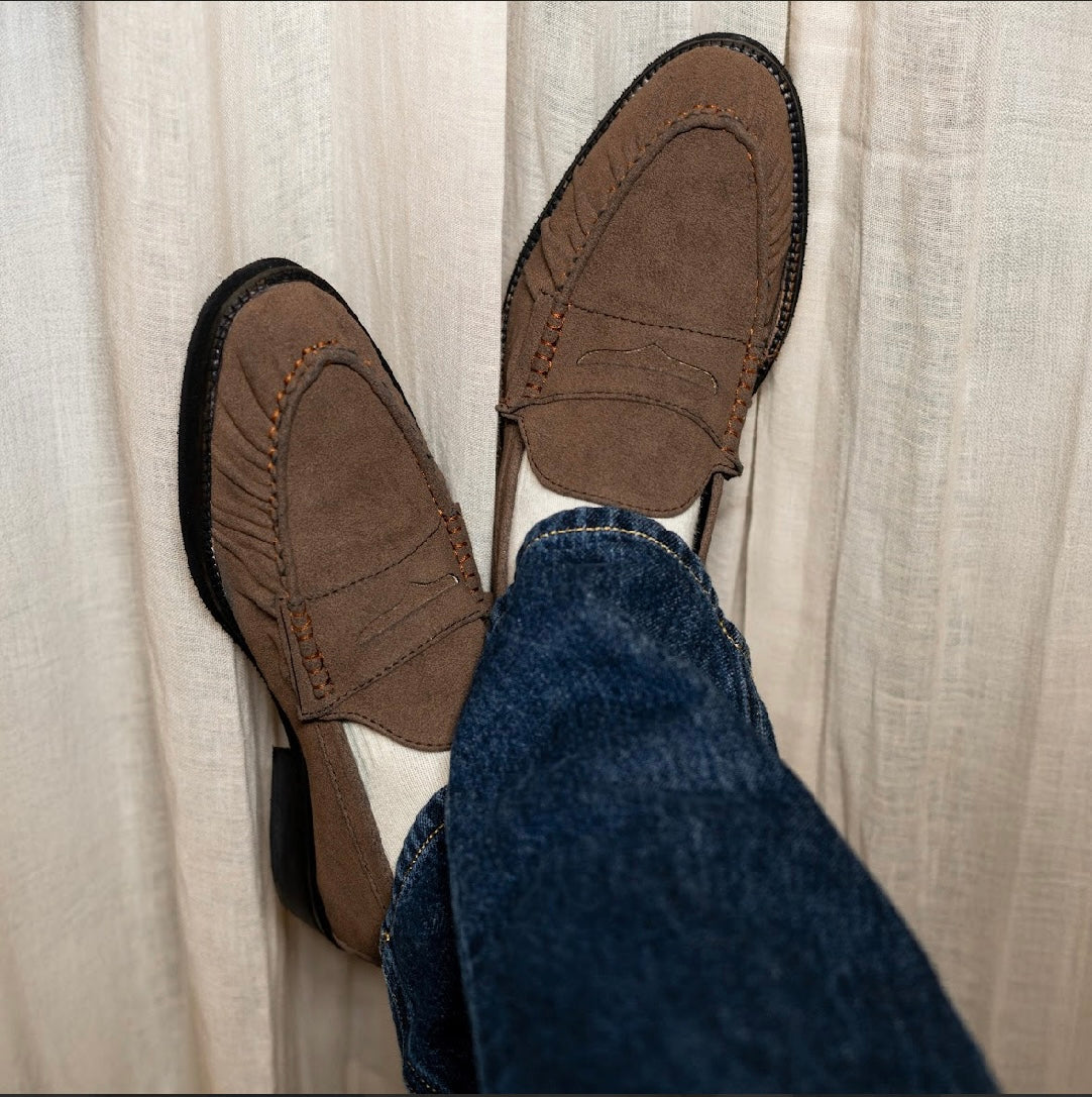 UNLINED WOVEN BROWN PENNY LOAFERS-BROWN