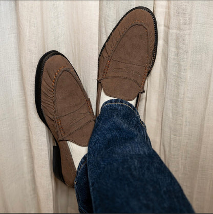 UNLINED WOVEN BROWN PENNY LOAFERS-BROWN
