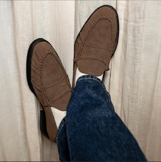 UNLINED WOVEN BROWN PENNY LOAFERS-BROWN