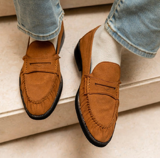 UNLINED WOVEN PENNY LOAFERS-TAN