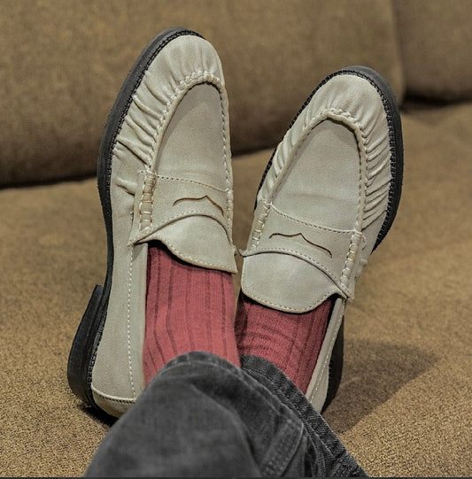 UNLINED WOVEN PENNY LOAFERS- LIGHT GREY