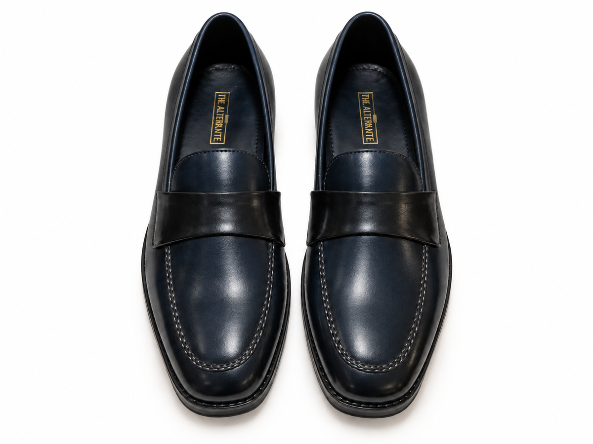 NAVY BLUE SLIP-ONS WITH TWO TONE FINISH