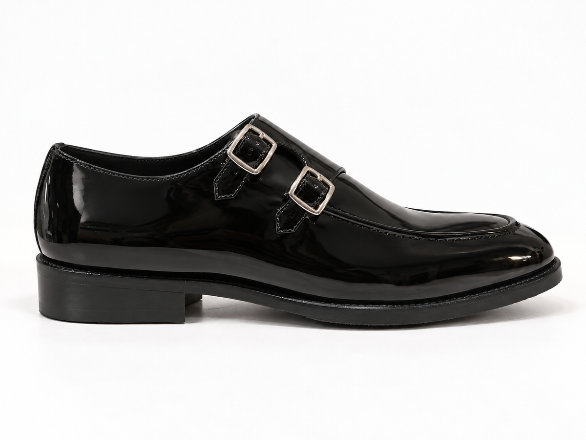 Black Patent Double Monk Strap Shoes