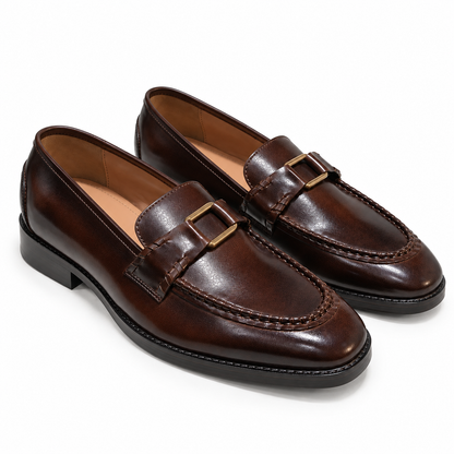 BROWN LOAFERS WITH METAL ACCCESSORY