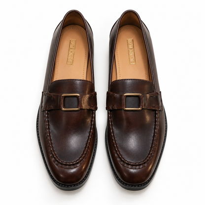 BROWN LOAFERS WITH METAL ACCCESSORY