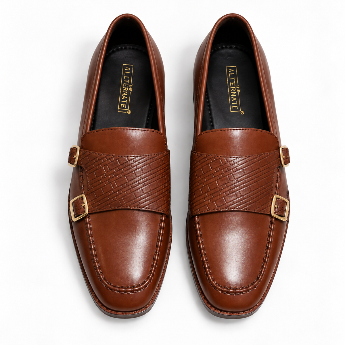 PLATED DOUBLE MONK SLIP-ONS-TAN