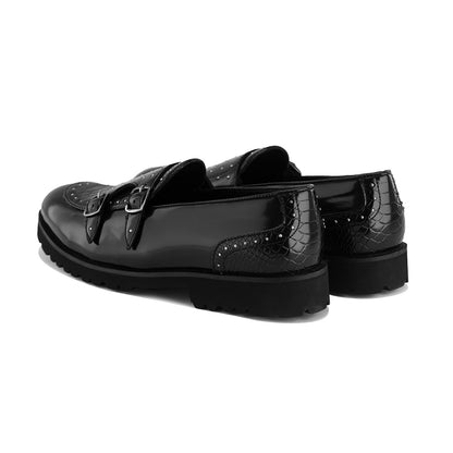 Monk strap slip-ons with studs- BLACK