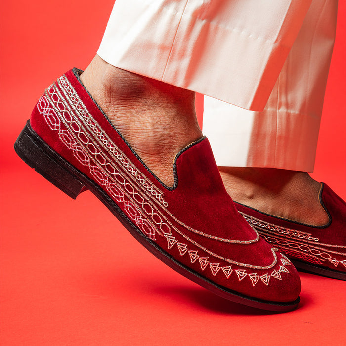 The Alternate Maroon velvet slip-ons