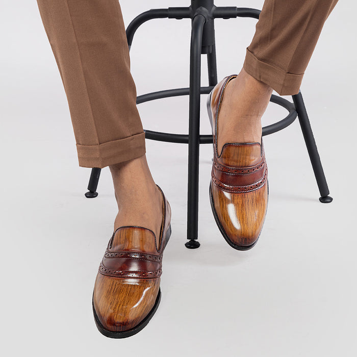 The Alternate Tan Slip-ons with brogue detail