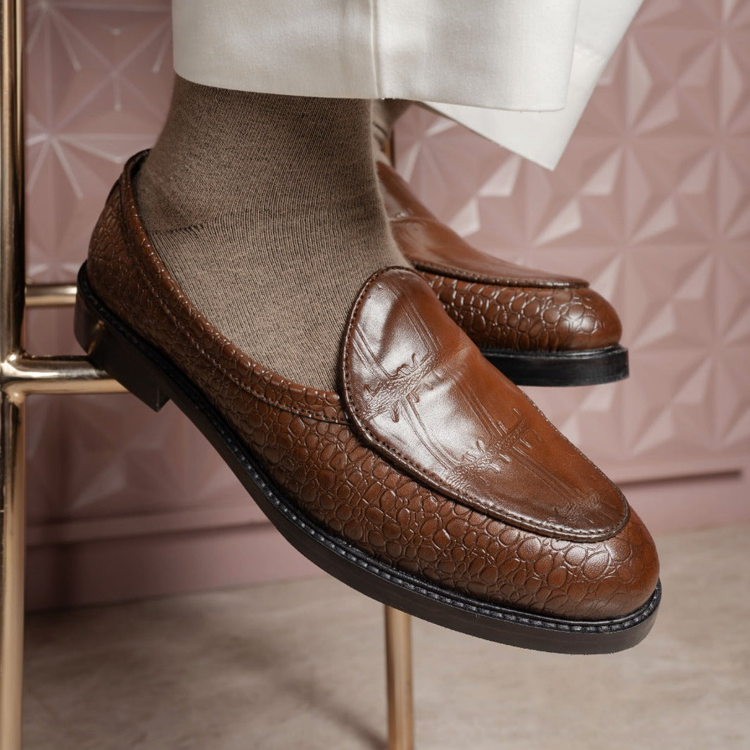 EMBOSSED SLIP-ONS - BROWN