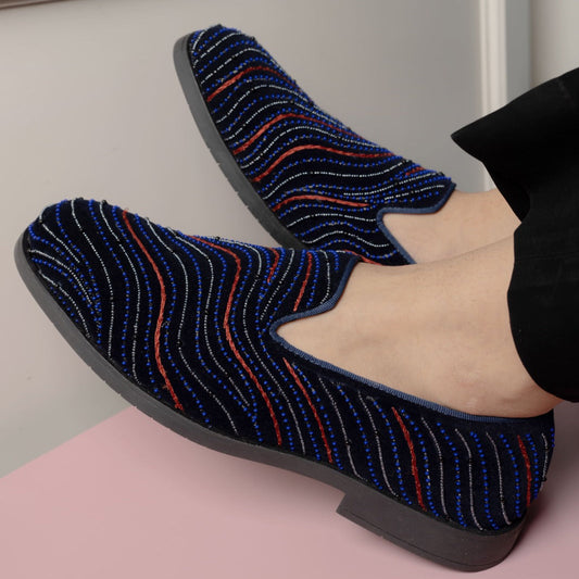 MIDNIGHT WAVE EMBROIDERY SLIP-ONS- BLUE