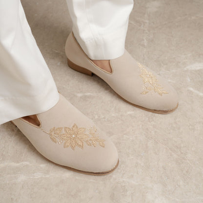 BEIGE VELVET FLOWER EMBROIDERY