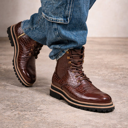 CROCO BOOTS WITH TOE CAP- CHERRY