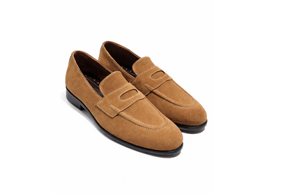Suede Slip-Ons with Contrast Stitching - TAN