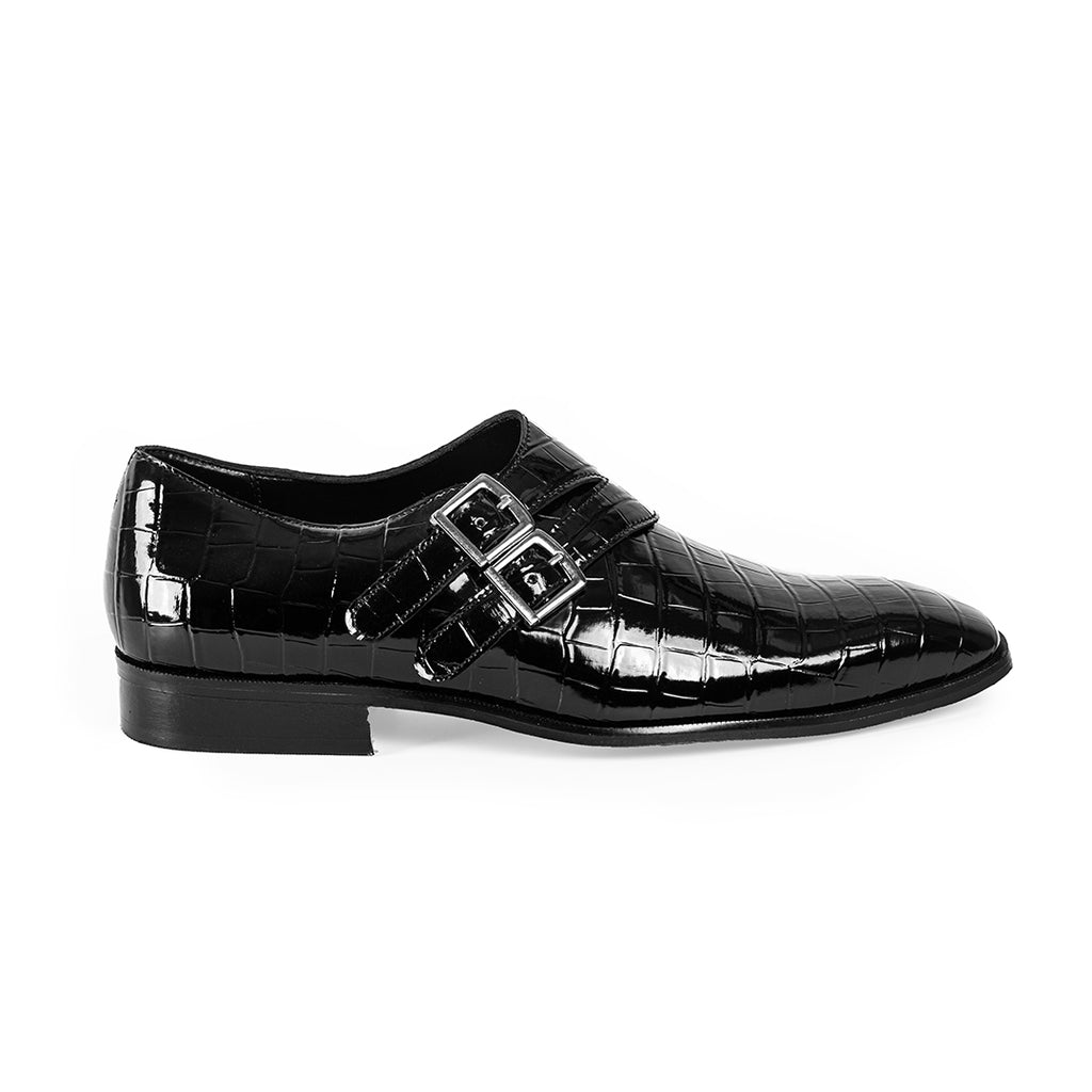 Patent monk straps with croco detail