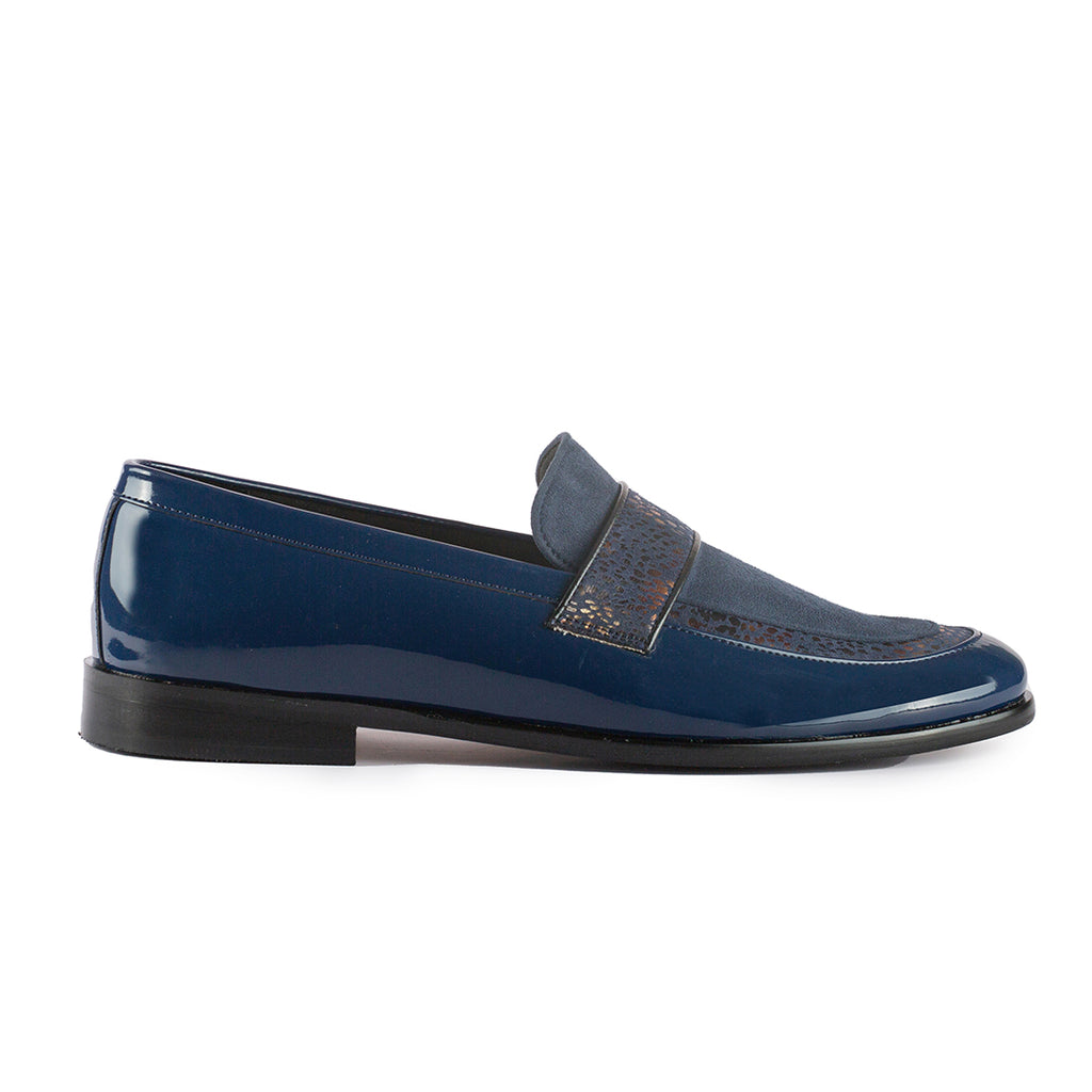 PATENT SLIP-ONS WITH SUEDE- BLUE