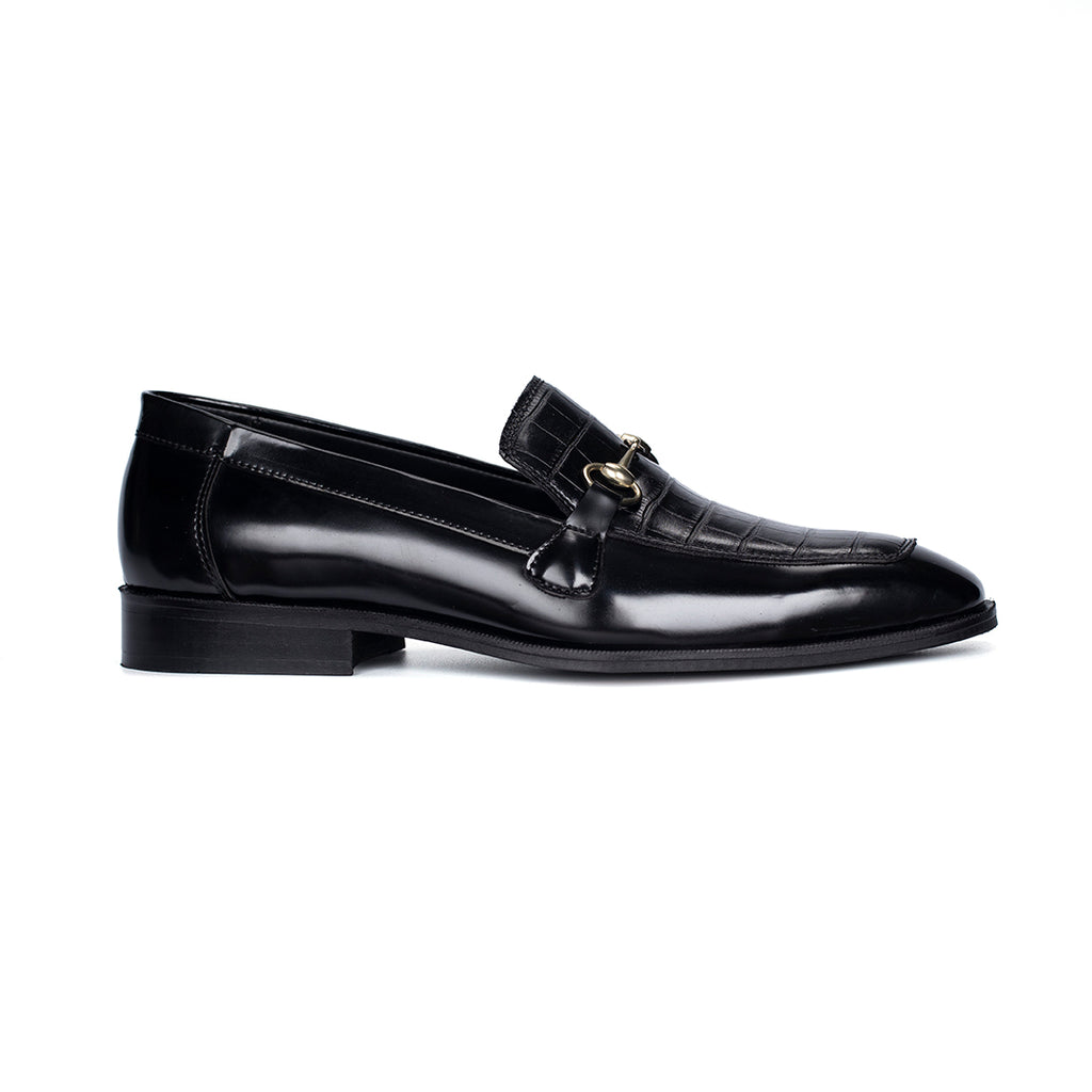 CROCO BLACK SLIP ONS WITH BUCKLE