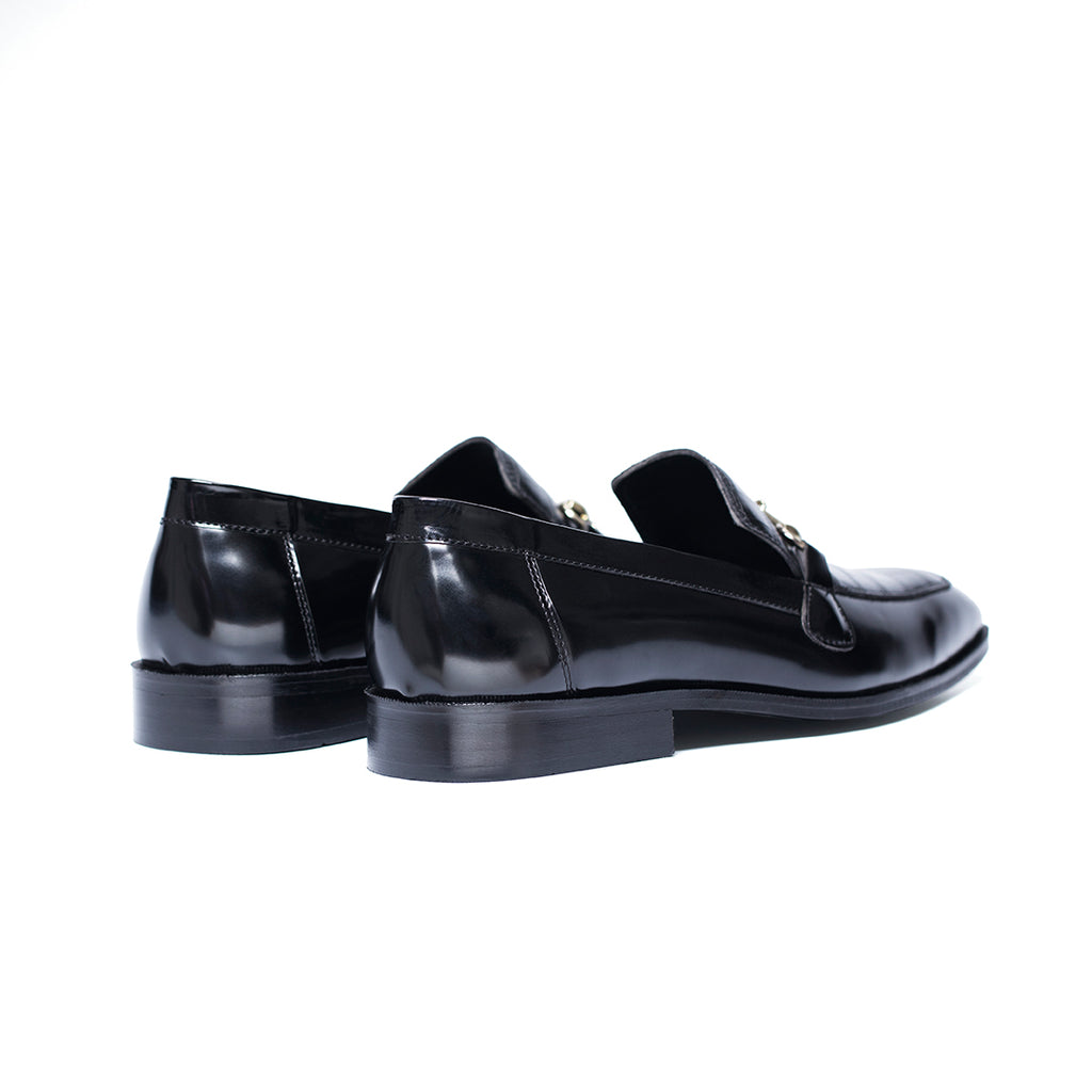 CROCO BLACK SLIP ONS WITH BUCKLE