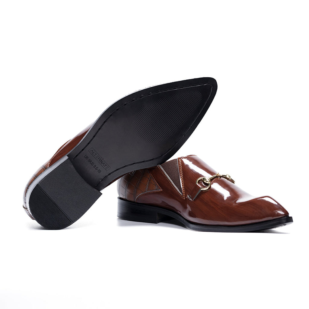 POINTED SLIP-ONS WITH BUCKLE- BROWN