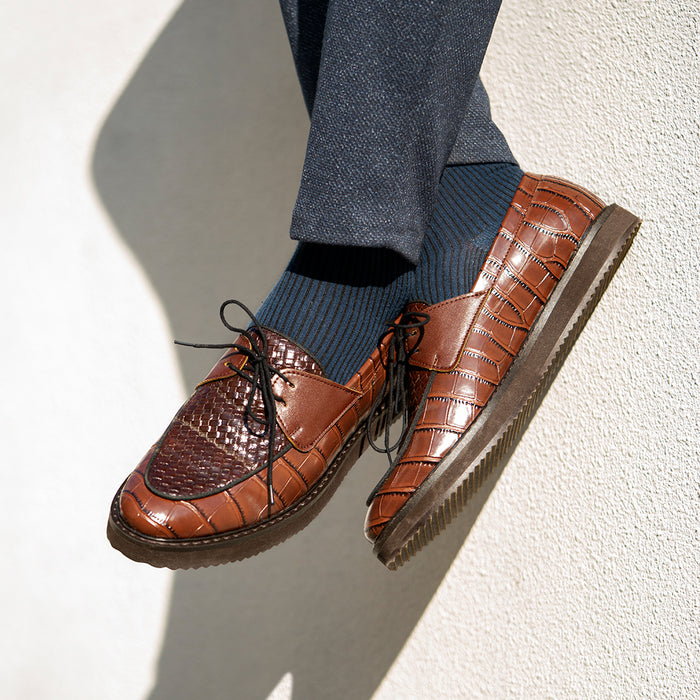 TEXTURED PLIMSOLL WITH SHOW LACE-BROWN