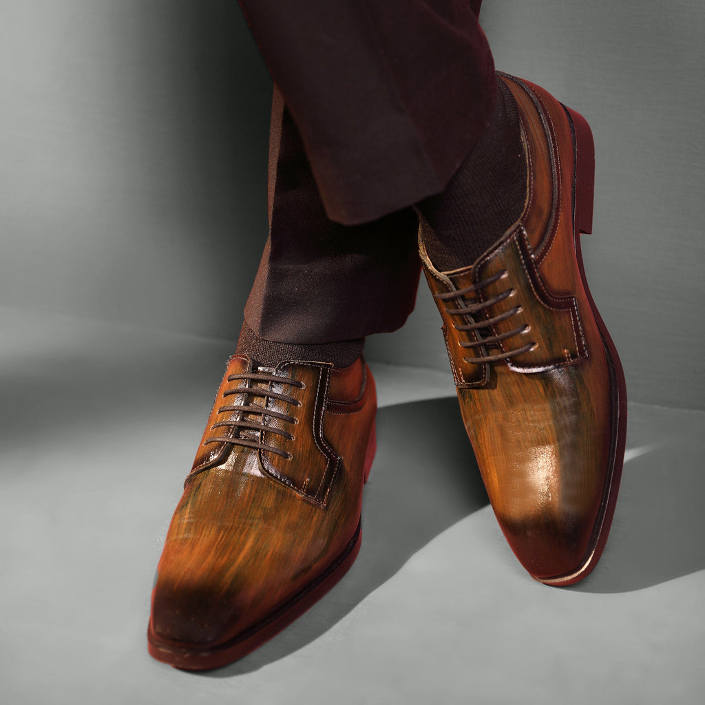 DERBY LACE-UPS WITH BRUSHED PATINA - HEIGHT ELEVATION