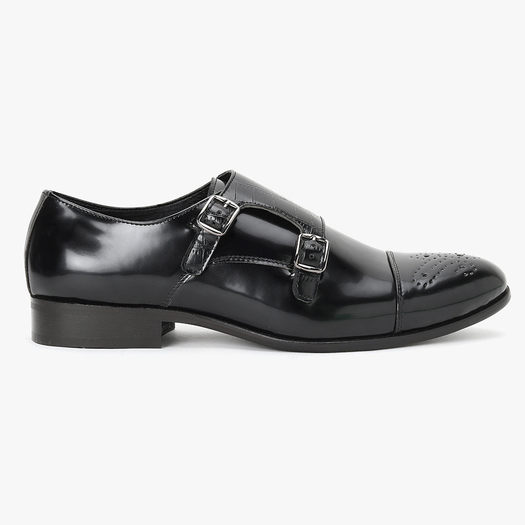 MONK STRAP SHOES WITH CROCO DETAIL