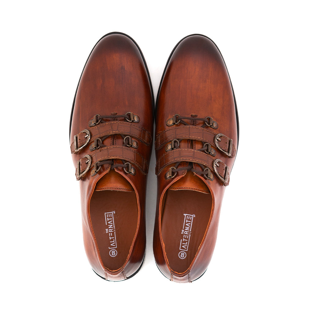 TAN LACE UPS WITH PATINA FINISH - HEIGHT ELEVATION
