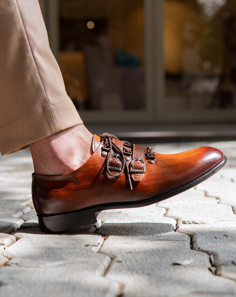 TAN LACE UPS WITH PATINA FINISH - HEIGHT ELEVATION