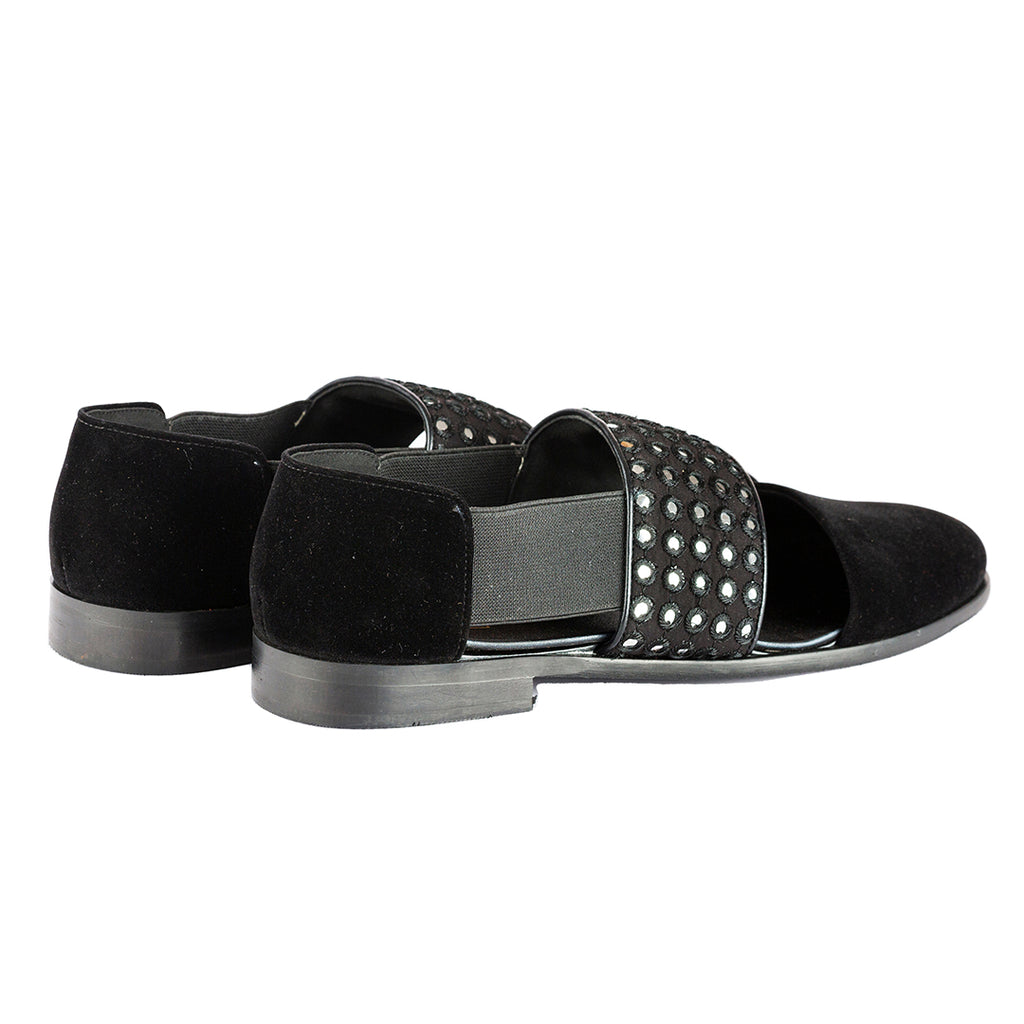 VELVET SANDALS WITH MIRROR DETAIL-BLACK