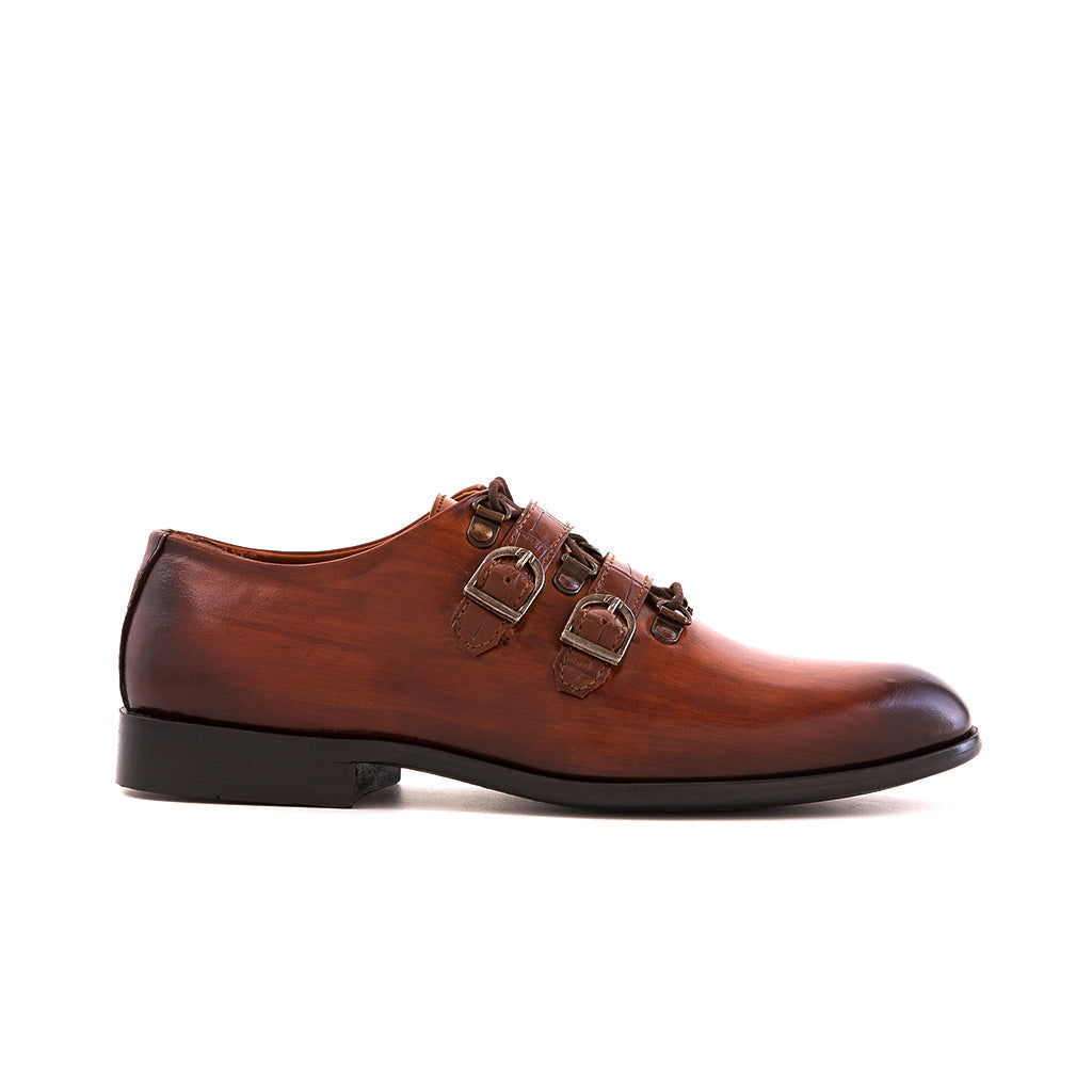 TAN LACE UPS WITH PATINA FINISH - HEIGHT ELEVATION