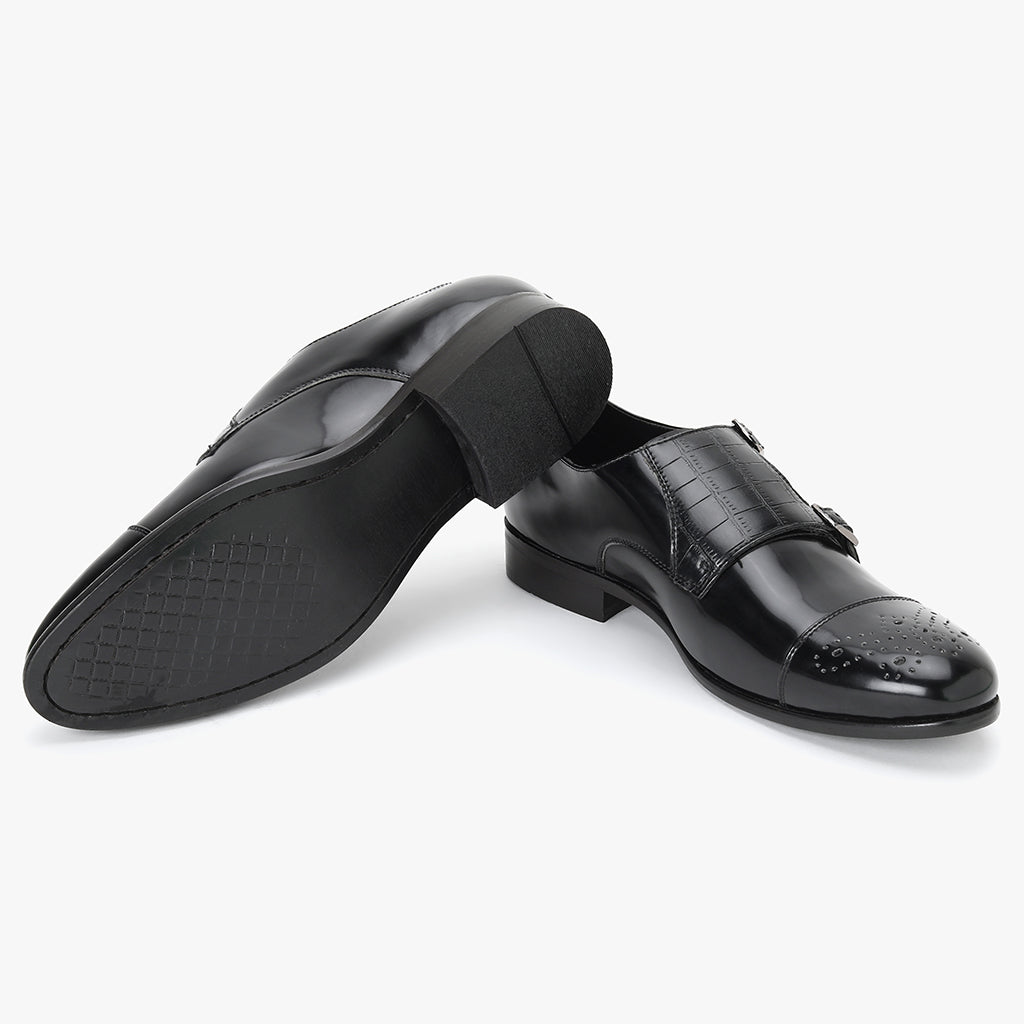 MONK STRAP SHOES-BLACK - HEIGHT ELEVATION