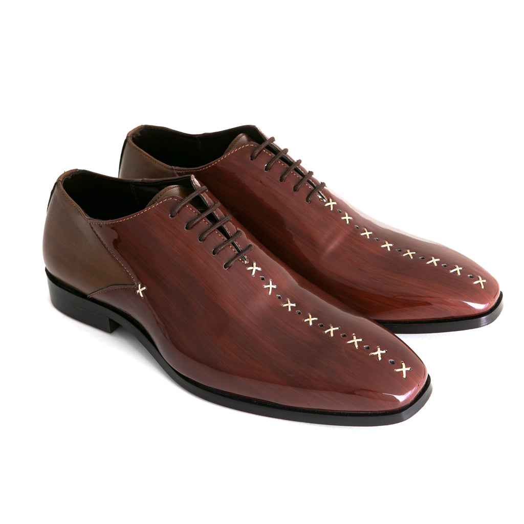 PATENT LACE-UPS-BROWN