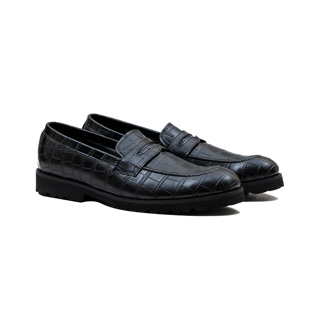 CROCO LOAFERS-BLACK