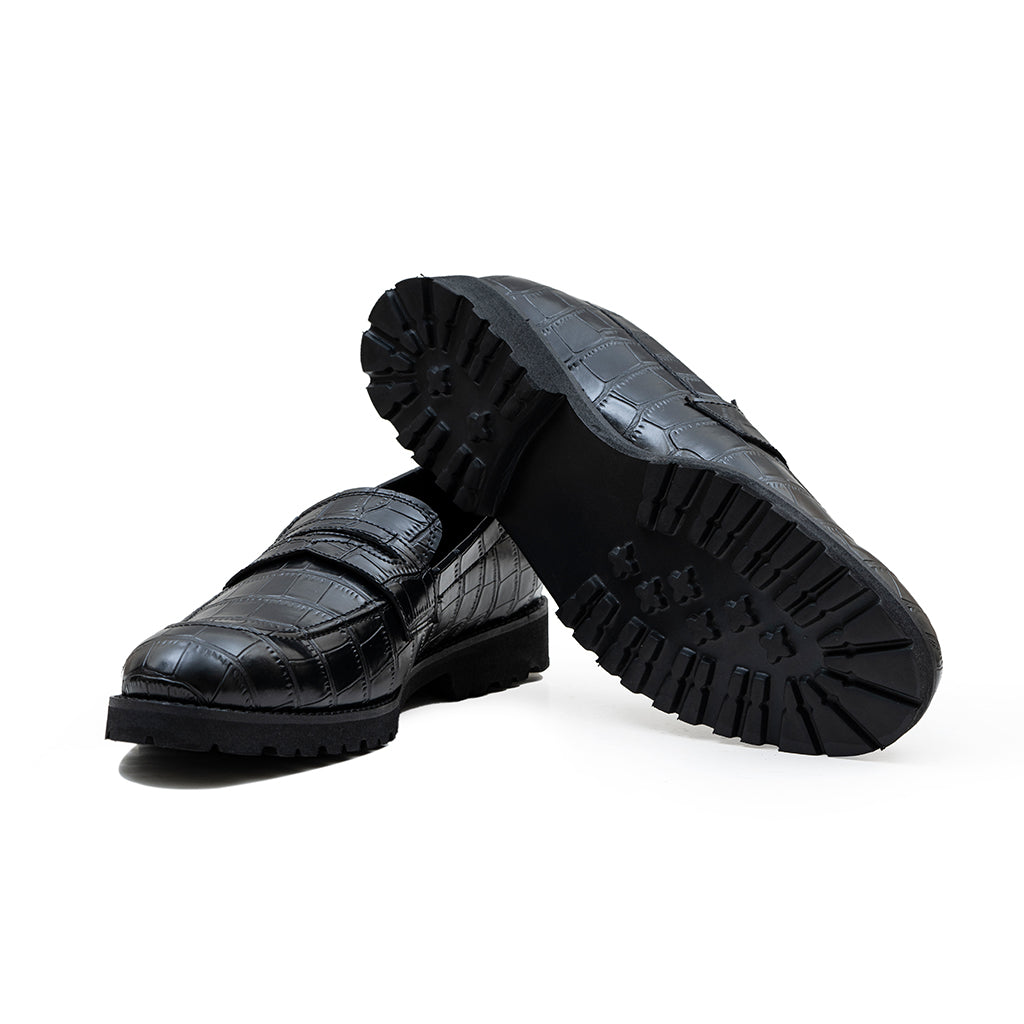 CROCO LOAFERS-BLACK