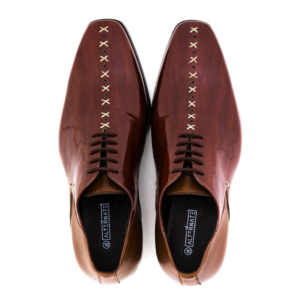 PATENT LACE-UPS-BROWN - HEIGHT ELEVATION