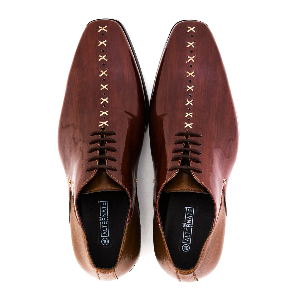PATENT LACE-UPS-BROWN