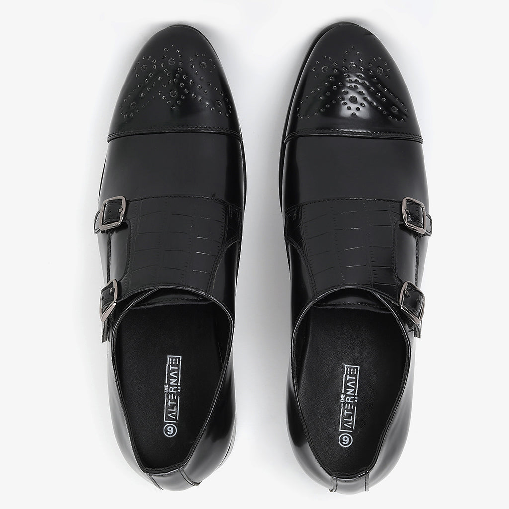MONK STRAP SHOES-BLACK - HEIGHT ELEVATION