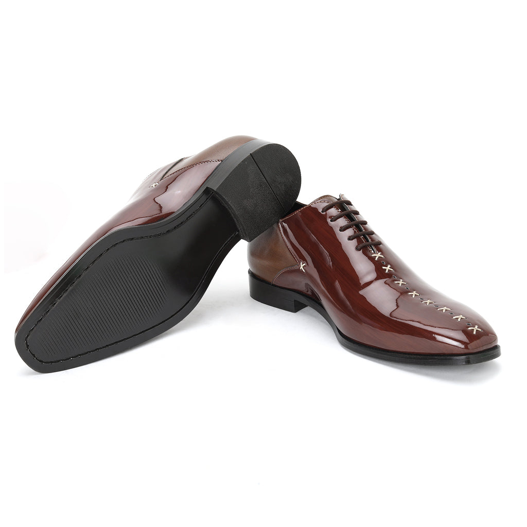 PATENT LACE-UPS-BROWN