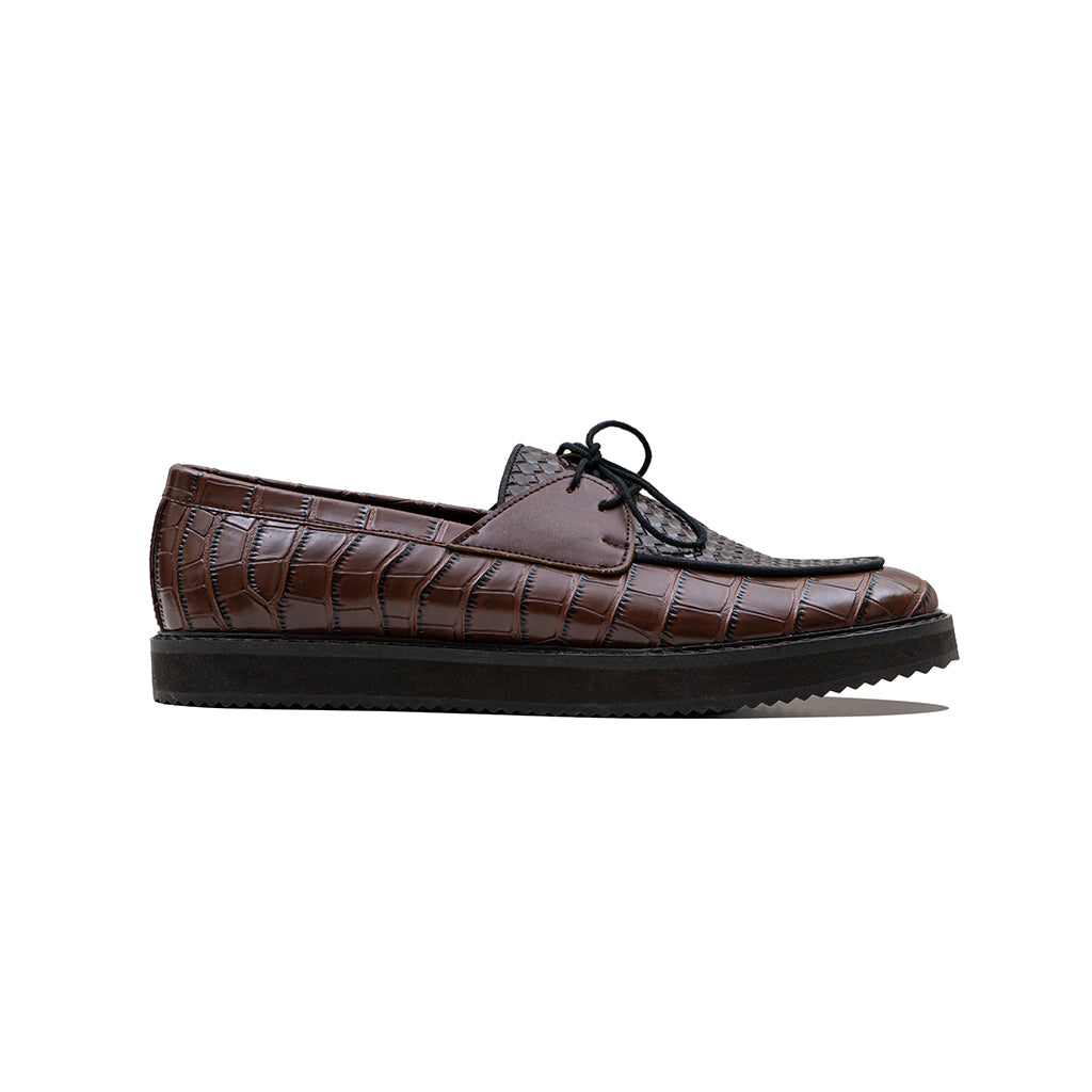 TEXTURED PLIMSOLL WITH SHOW LACE-BROWN