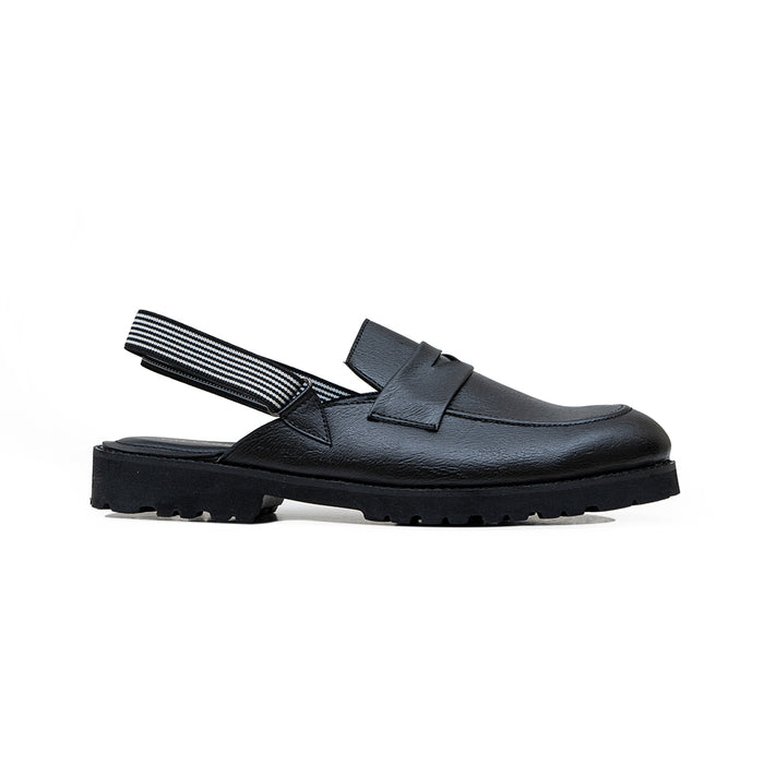 MULES WITH ELASTIC STRAP-BLACK