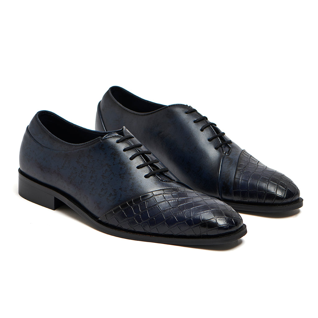 WHOLECUT LACE-UP WITH CROCO DETAIL- BLUE
