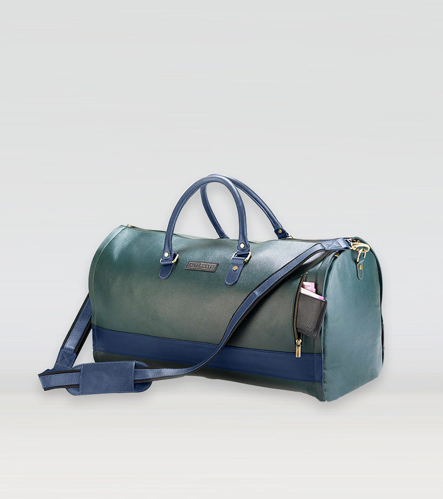 Green weekender bag
