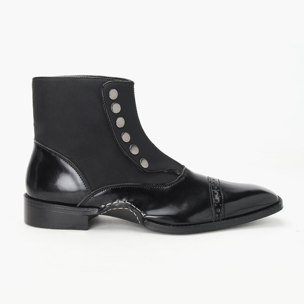 BUTTON ANKLE BOOTS-BLACK