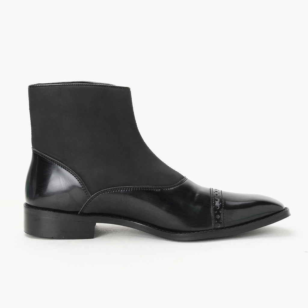 BUTTON ANKLE BOOTS-BLACK