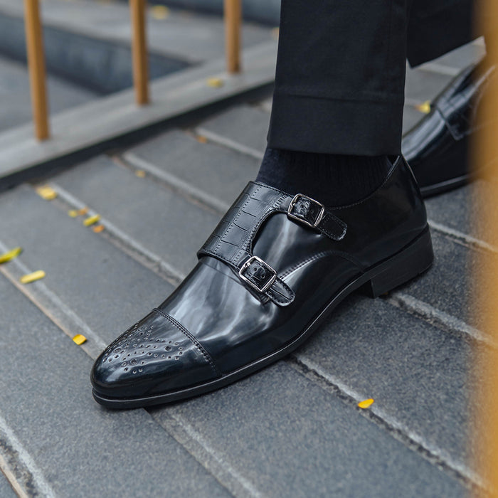 MONK STRAP SHOES WITH CROCO DETAIL