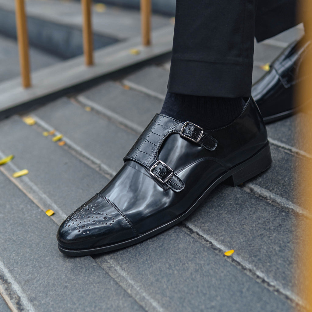 MONK STRAP SHOES-BLACK - HEIGHT ELEVATION
