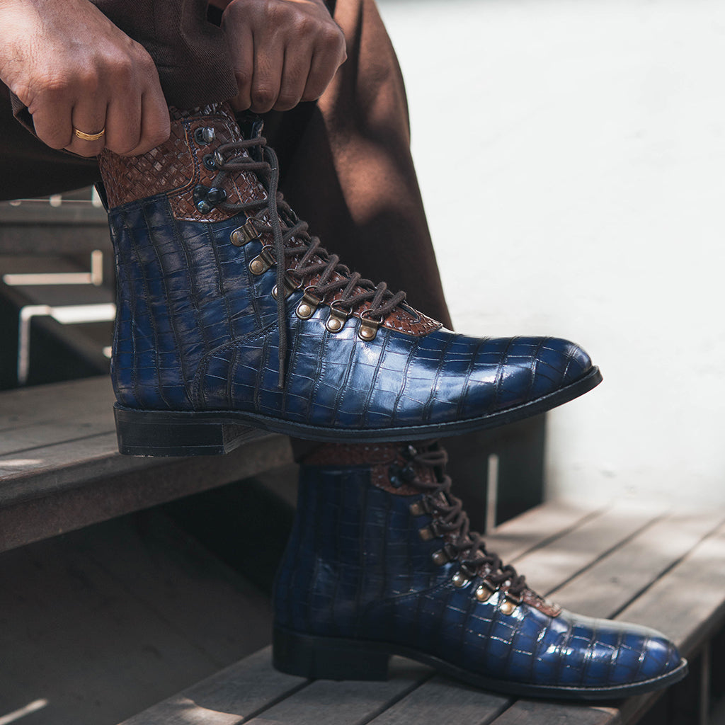 CROCO BOOTS WITH WEAVING DETAIL - HEIGHT ELEVATION